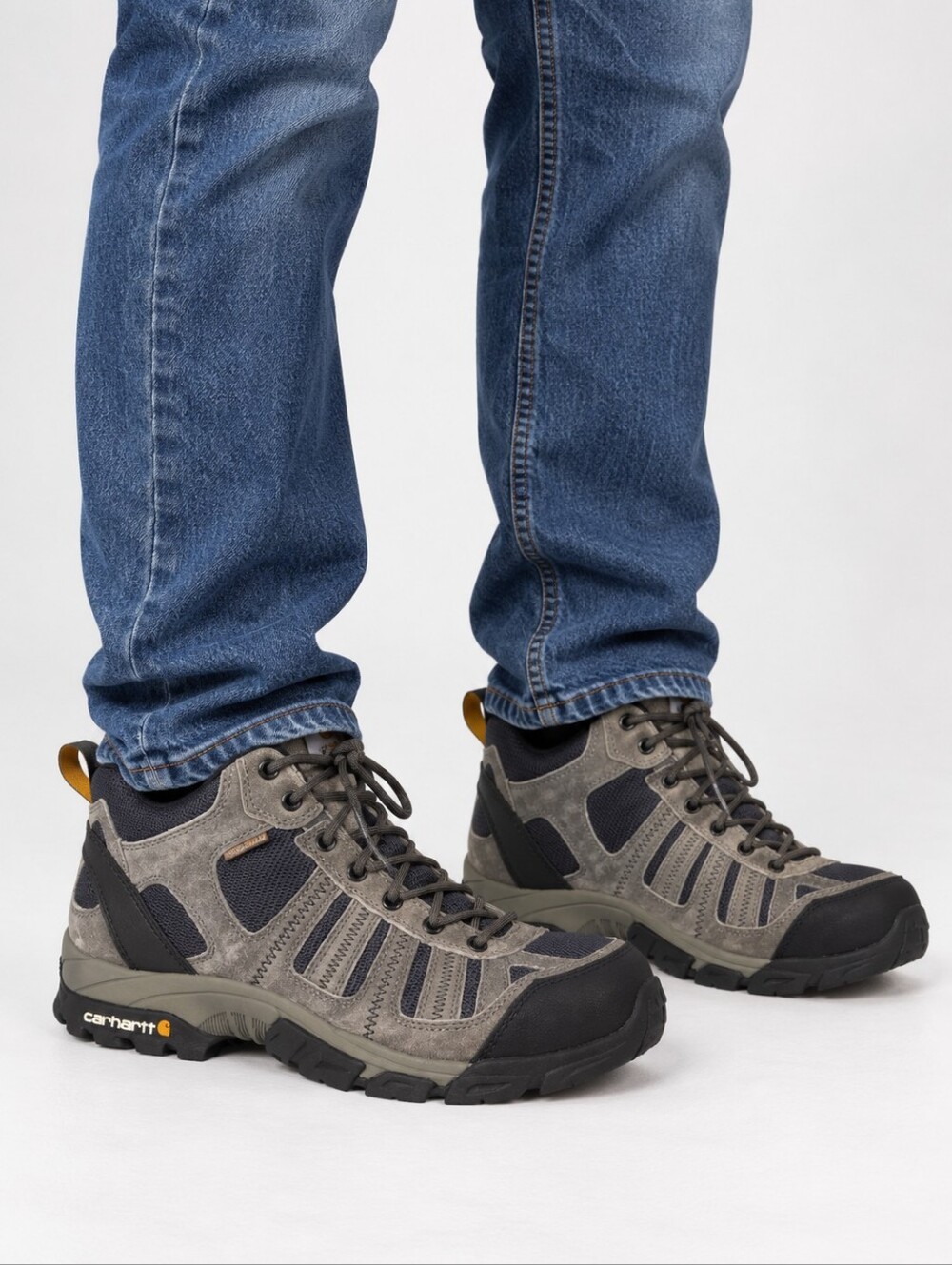 CARHARTT Grey Split Leather Blue Nylon Waterproof Soft Toe 4 in. Lightweight 12